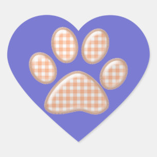 gingham cat paw - orange heart sticker