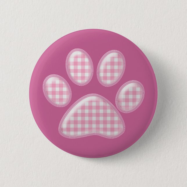 gingham cat paw - pink 2 inch round button (Front)