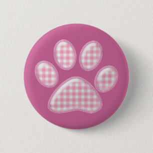 gingham cat paw - pink 2 inch round button