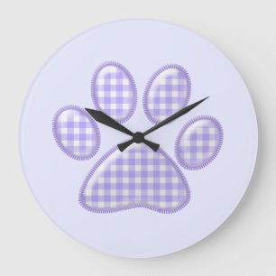gingham cat paw - purple large clock