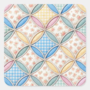 Gingham Cathedral Window Quilt Design Square Sticker