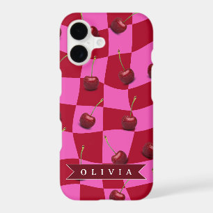 Gingham Cerise Personnalisé Rétro Nom Personnalisé