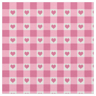 Gingham Check And Hearts Pattern   Pink Fabric