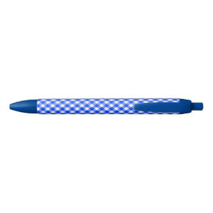 Gingham Check Blue Ballpoint Black Ink Pen