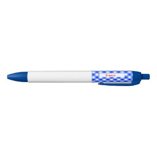 Gingham Check (Blue) Named Black Ink Pen