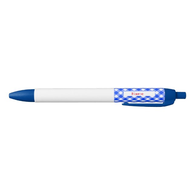 Gingham Check (Blue) Named Black Ink Pen (Bottom)