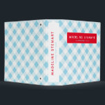Gingham Check Blue Red Custom Binder<br><div class="desc">This blue gingham check patterned binder with customized label in red has a retro feel. Wonderful for school,  recipes,  office,  home and more.</div>
