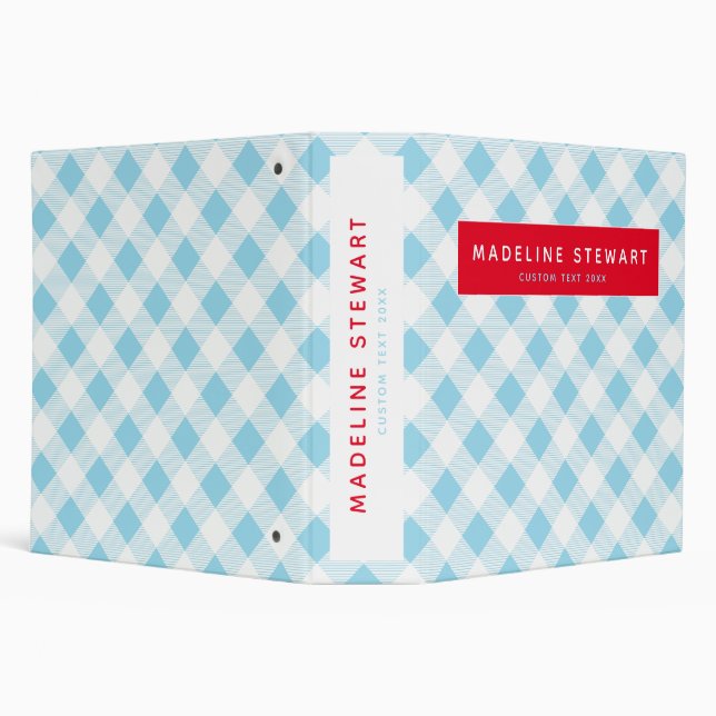 Gingham Check Blue Red Custom Binder (Background)