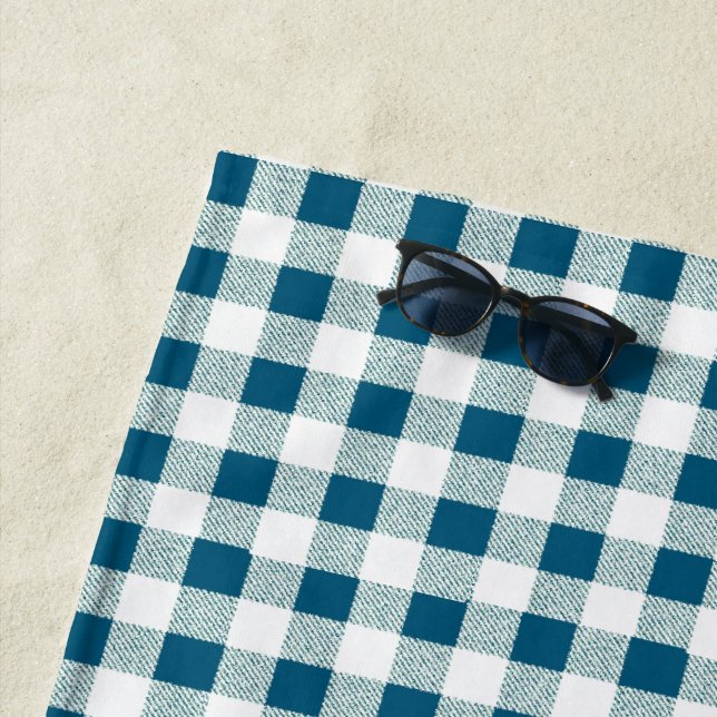 Gingham Check Blueish Green Beach Towel (In Situ)