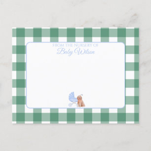 Gingham Check Dog Boy Baby Shower Thank You Note Postcard