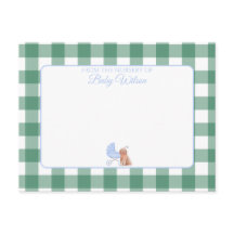 Gingham Check Dog Boy Baby Shower Thank You Note