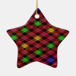 Gingham Check Multicolored Pattern Ceramic Ornament