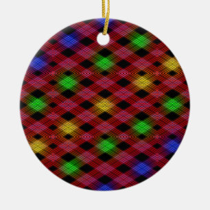 Gingham Check Multicolored Pattern Ceramic Ornament