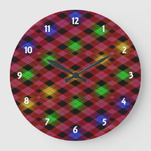 Gingham Check Multicolored Pattern Large Clock