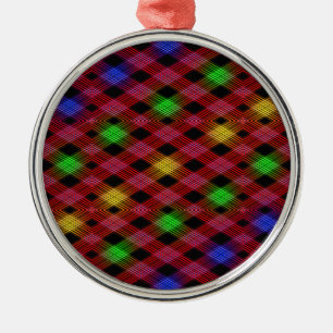 Gingham Check Multicolored Pattern Metal Ornament