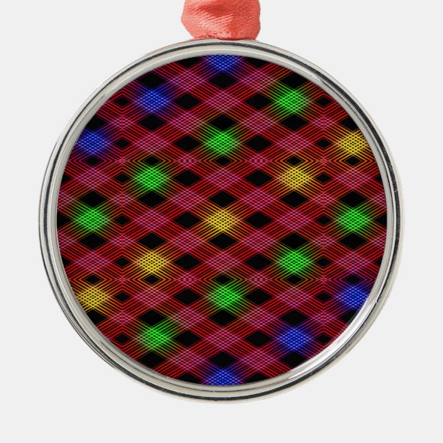 Gingham Check Multicolored Pattern Metal Ornament (Front)