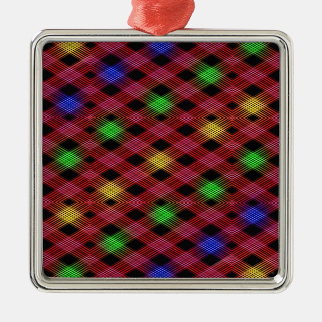 Gingham Check Multicolored Pattern Metal Ornament (Front)