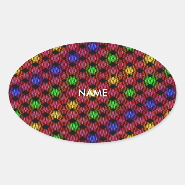 Gingham Check Multicolored Pattern Oval Sticker (Front)