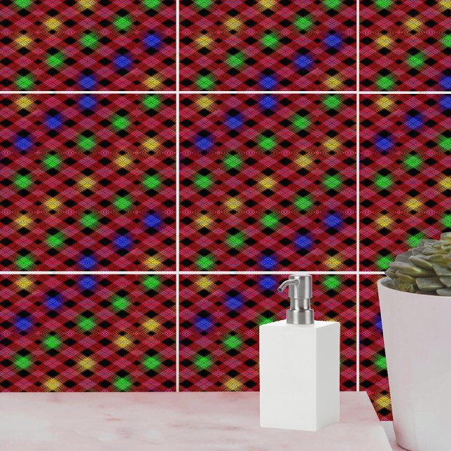 Gingham Check Multicolored Pattern Tile (Gingham Check Multicolored Pattern Ceramic Tile)