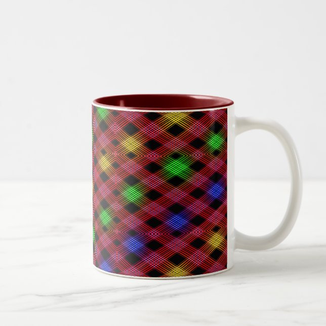 Gingham Check Multicolored Pattern Two-Tone Coffee Mug (Right)