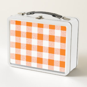 Gingham Check Orange Metal Lunch Box