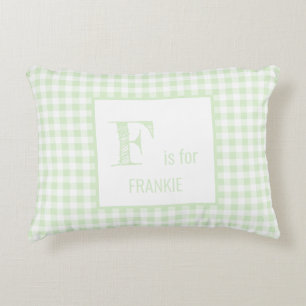 Gingham Check Pastel Mint Green & White Monogram Accent Pillow