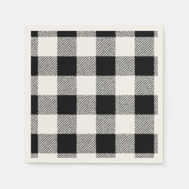 Gingham check pattern black and white napkin (Front)