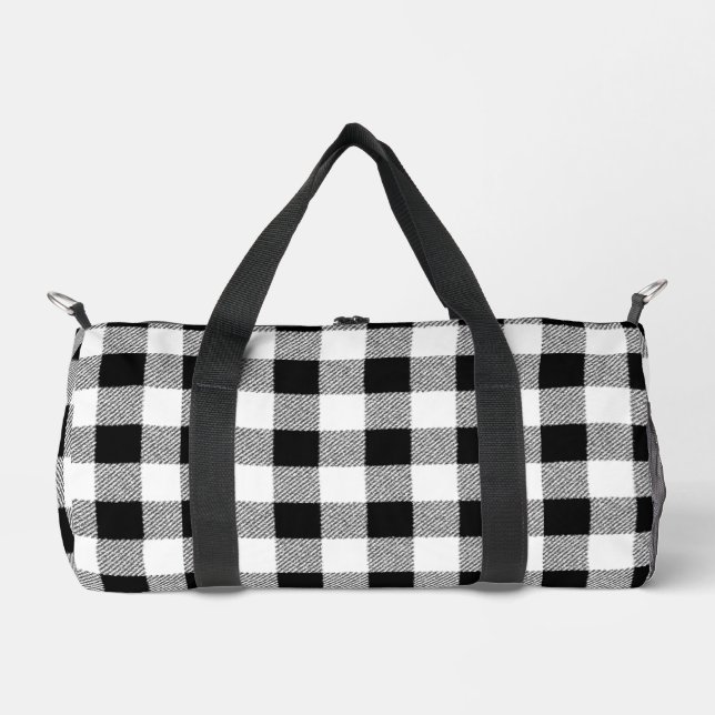 Gingham Check Pattern (Black) Duffle Bag (Front)