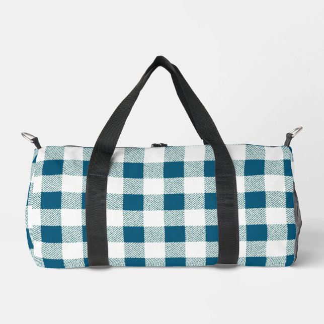 Gingham Check Pattern (Blueish Green) Duffle Bag (Front)