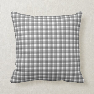 Gingham check pattern. Grey and White. Throw Pillow