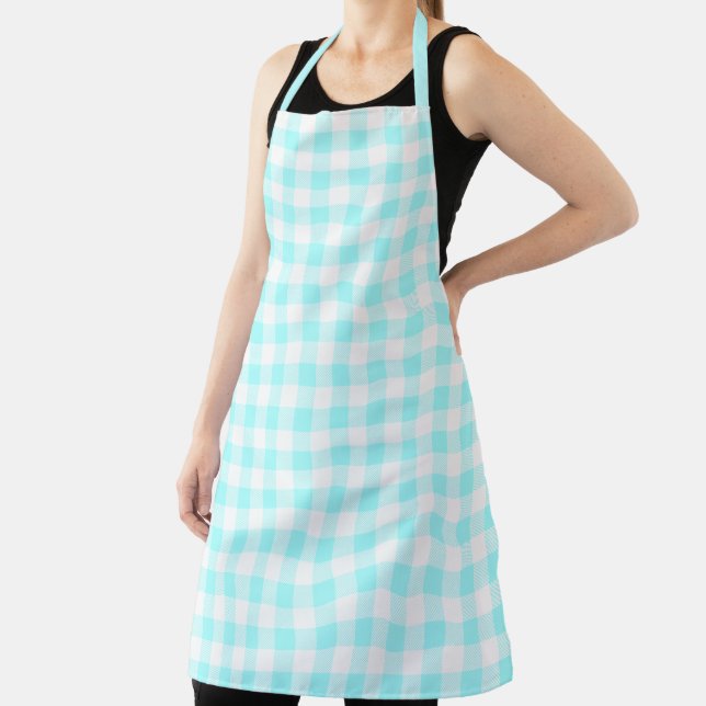Gingham Check Pattern Light Blue Apron (Insitu)