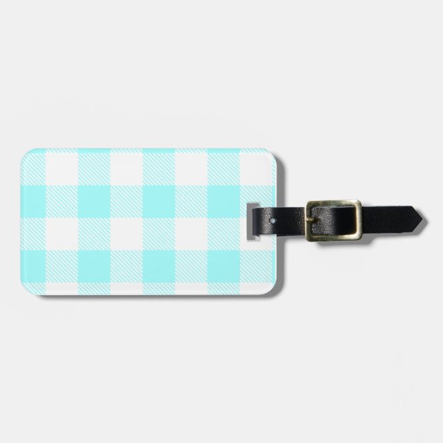 Gingham Check Pattern (light blue) Luggage Tag (Front Horizontal)