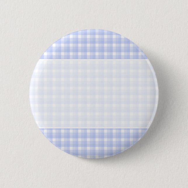 Gingham check pattern. Light Blue & White. 2 Inch Round Button (Front)