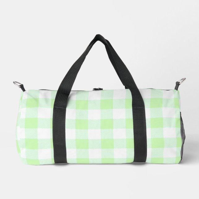 Gingham Check Pattern (Light Green) Duffle Bag (Front)