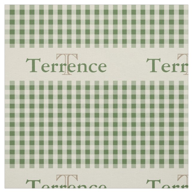 Gingham Check Pattern Monogram Sage Green Boys Fabric (Swatch)