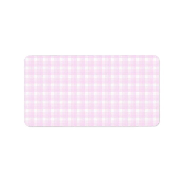 Gingham check pattern. Pale pink and white. Label (Front)
