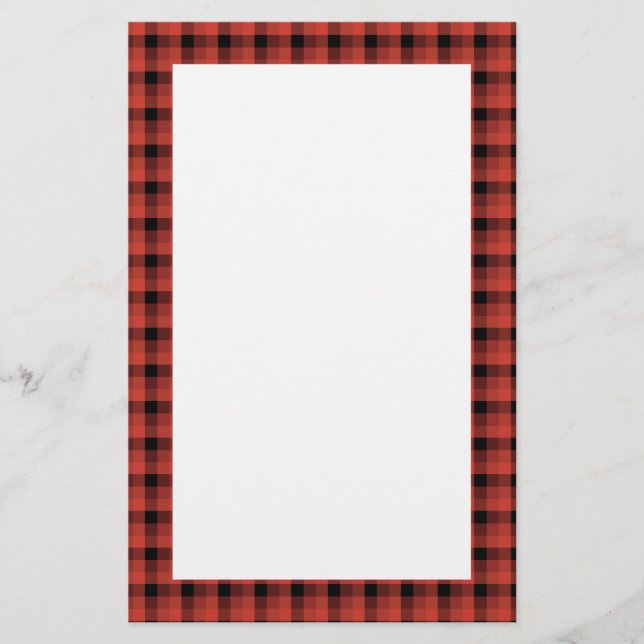 Gingham check pattern. Red and Black Plaid Stationery (Front)