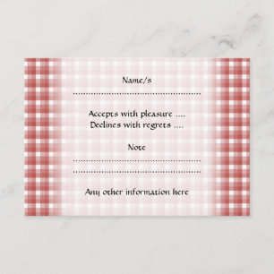 Gingham check pattern. Red and White. RSVP Card