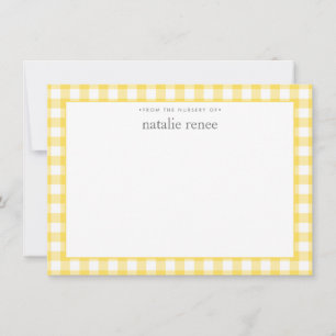 Gingham Check Personalized Yellow Flat  Card