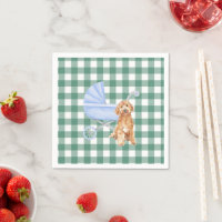 Gingham Check Puppy Golden doodl Baby Shower Napki