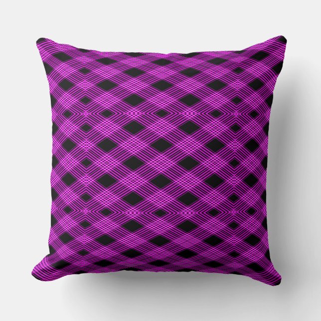 Gingham Check Purple and Black Throw Pillow (Front)