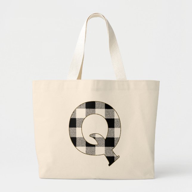 Gingham Check Q Large Tote Bag (Front)