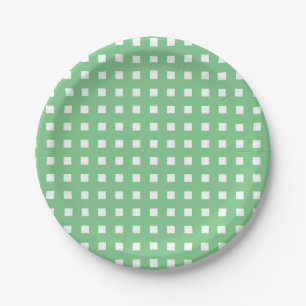 Gingham Checked Stem Green Paper Plates