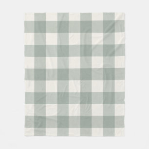 Gingham checks plaid light sage green fleece blanket