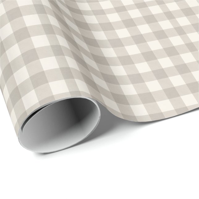 Gingham checks plaid neutral beige wrapping paper (Roll Corner)