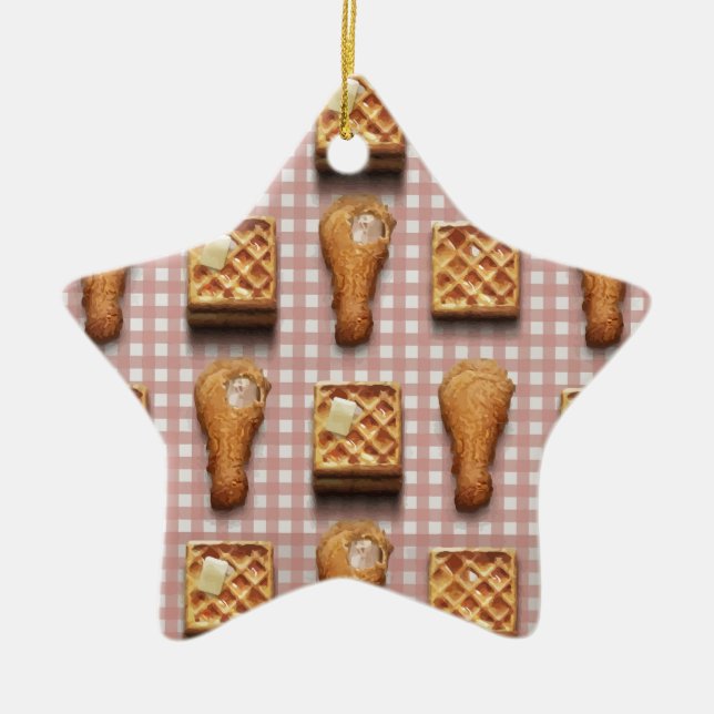 gingham chicken waffles ceramic ornament (Front)