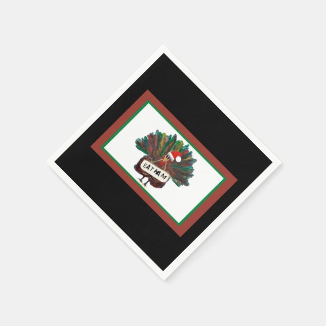 Gingham Christmas Funny Turkey Santa Hat   Napkins (Corner)