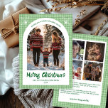 Gingham Christmas Green Custom Arch 5 Photo  Holiday Card<br><div class="desc">Perfect cute card for a fun holiday greeting! Hand made art for you! FULLY CUSTOMIZABLE! Click on “Personalize” above to edit the text on the front and back and add your own photos to the front and back. Click "edit using design tool" to adjust the fonts, colours and placements. (check...</div>