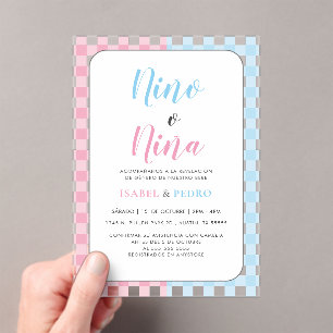 Gingham Classic Nino o Nina Spanish Gender Reveal Acrylic Invitations