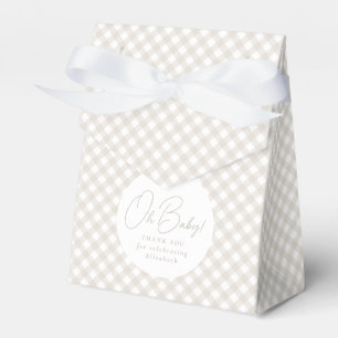 Gingham classic simple neutral beige baby shower favor box